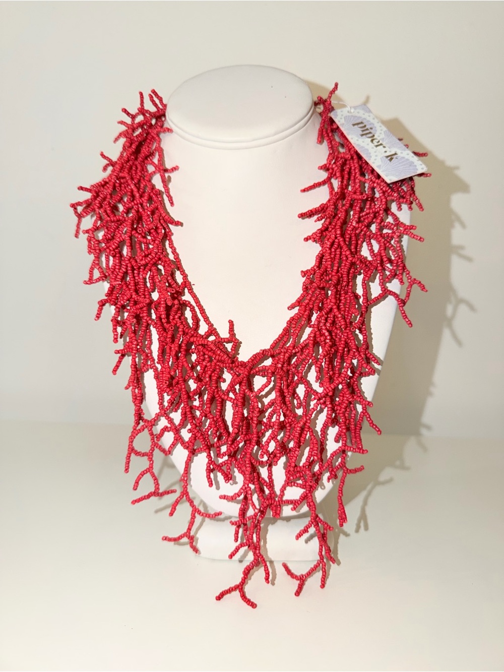 BNWT Piper K beaded Red-Style Statement Bib Necklace